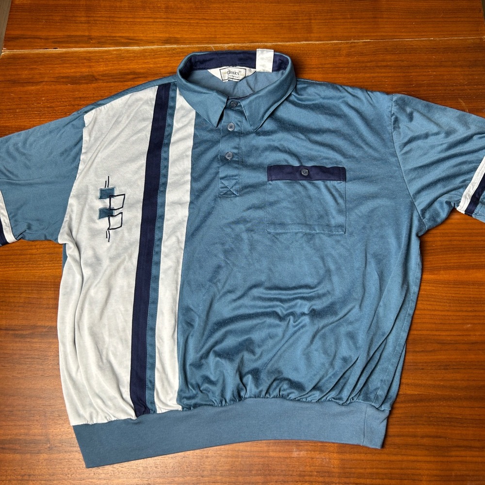 Vintage Classics by Palmland Blue Colorblock Banded Waist Polo Shirt XL
